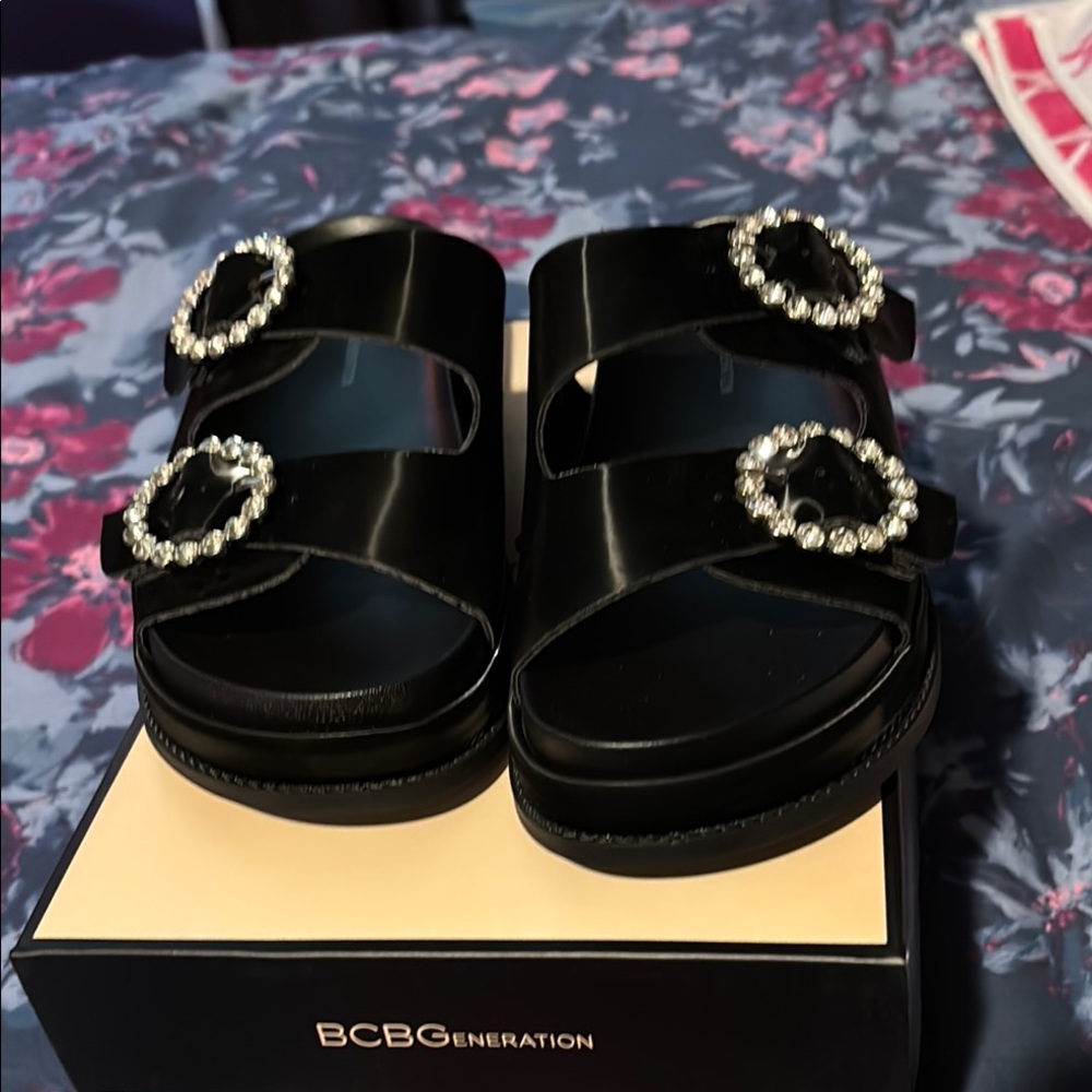 BCBGeneration Black Platform Sandals with Pearl EmbellishmentsBrand New